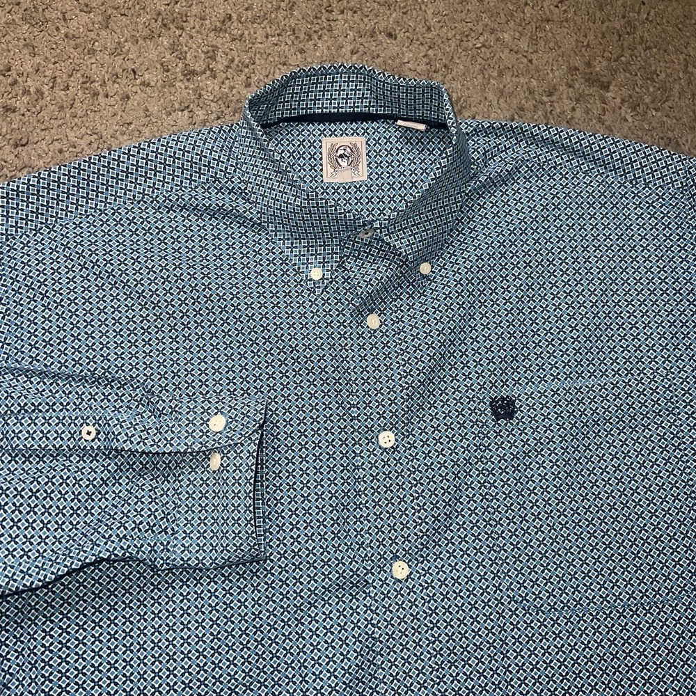 Cinch Ladies Turquoise Light Blue Western Geo Print Button Down Shirt M Paisley